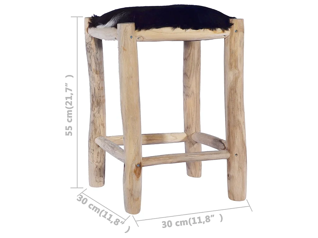 Tabouret de bar Cuir de chèvre véritable et bois de teck massif