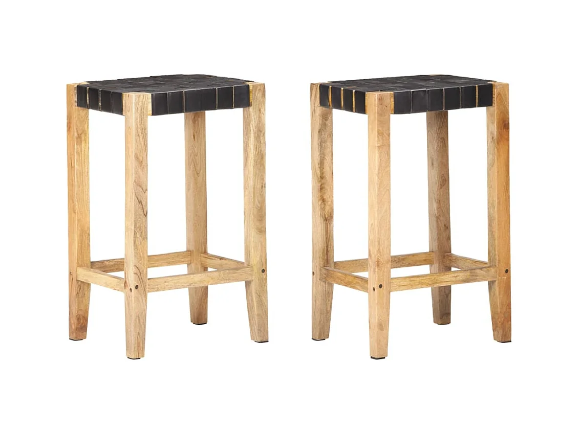 Tabourets de bar 2 pcs Noir Cuir véritable 75cm