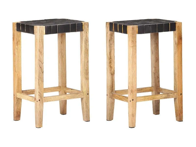Tabourets de bar 2 pcs Noir Cuir véritable 75cm