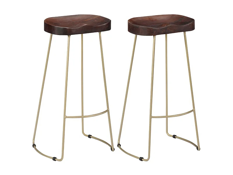 Tabouret manguier massif foncé et métal Bord H 62cm - Lot de 2