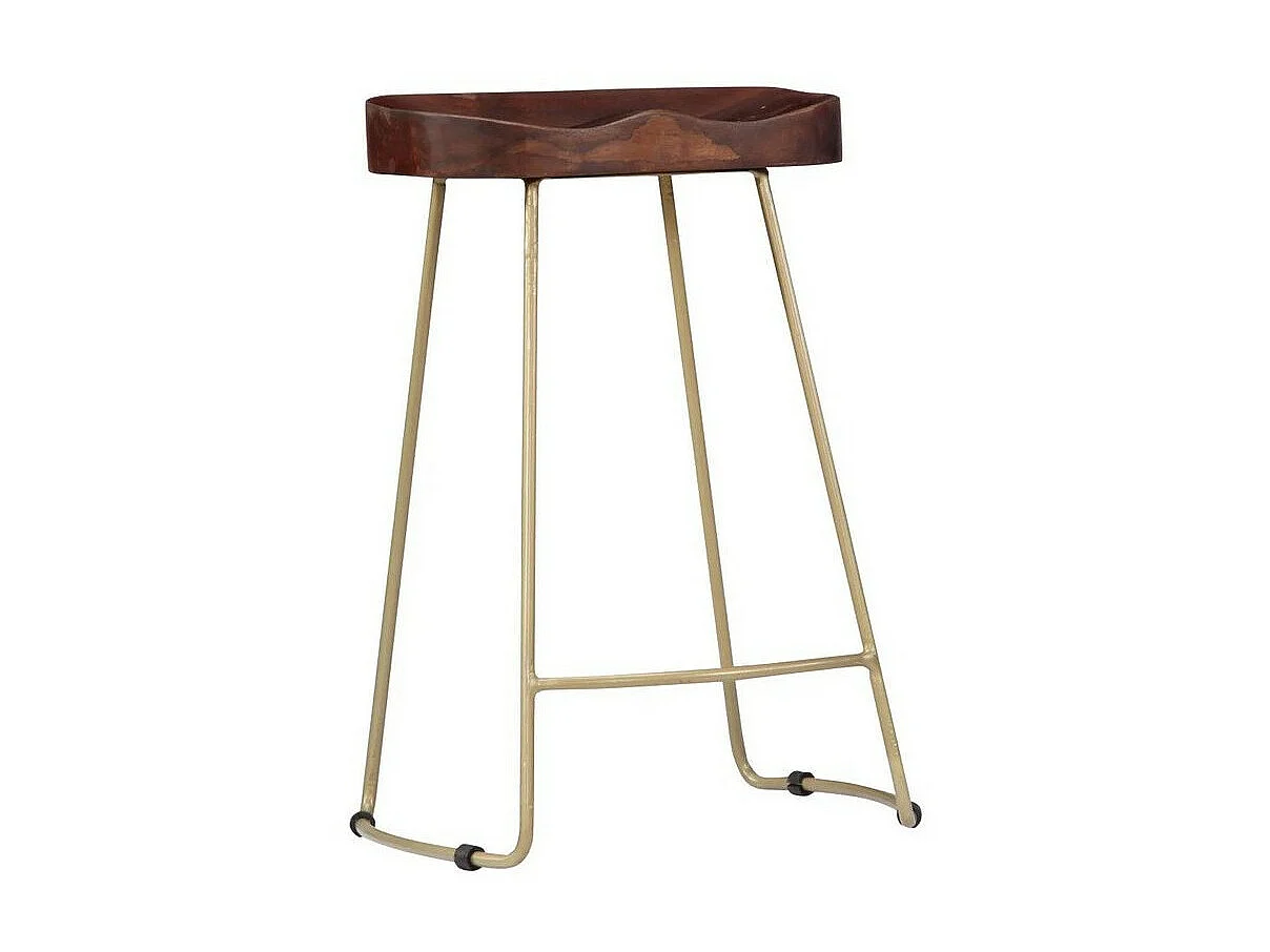 Tabouret manguier massif foncé et métal Bord H 62cm - Lot de 2