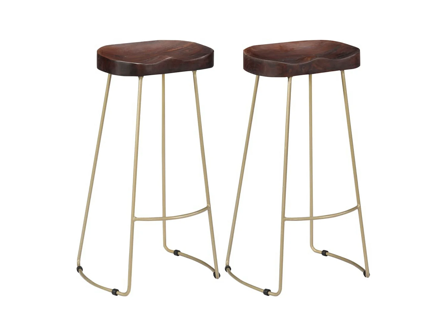 Tabouret manguier massif foncé et métal Bord H 62cm - Lot de 2