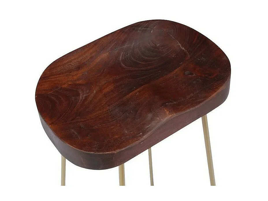 Tabouret manguier massif foncé et métal Bord H 62cm - Lot de 2