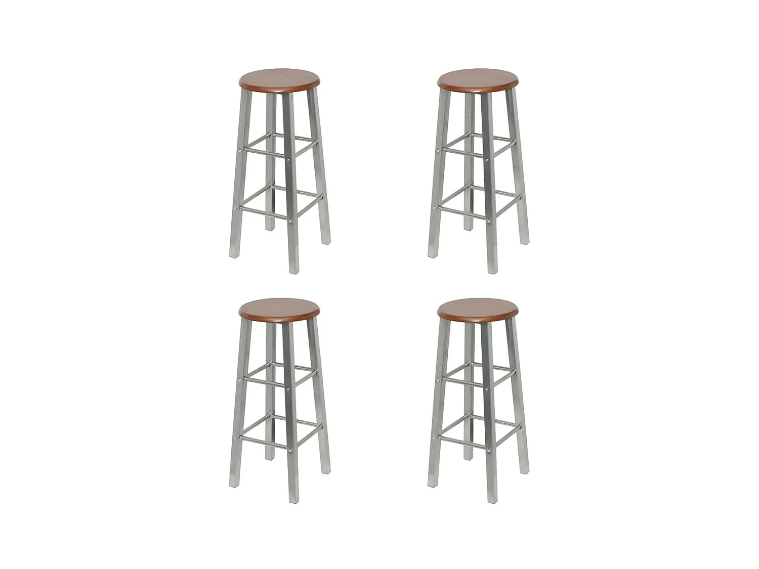 Tabourets de bar 4 pcs Argenté et marron MDF