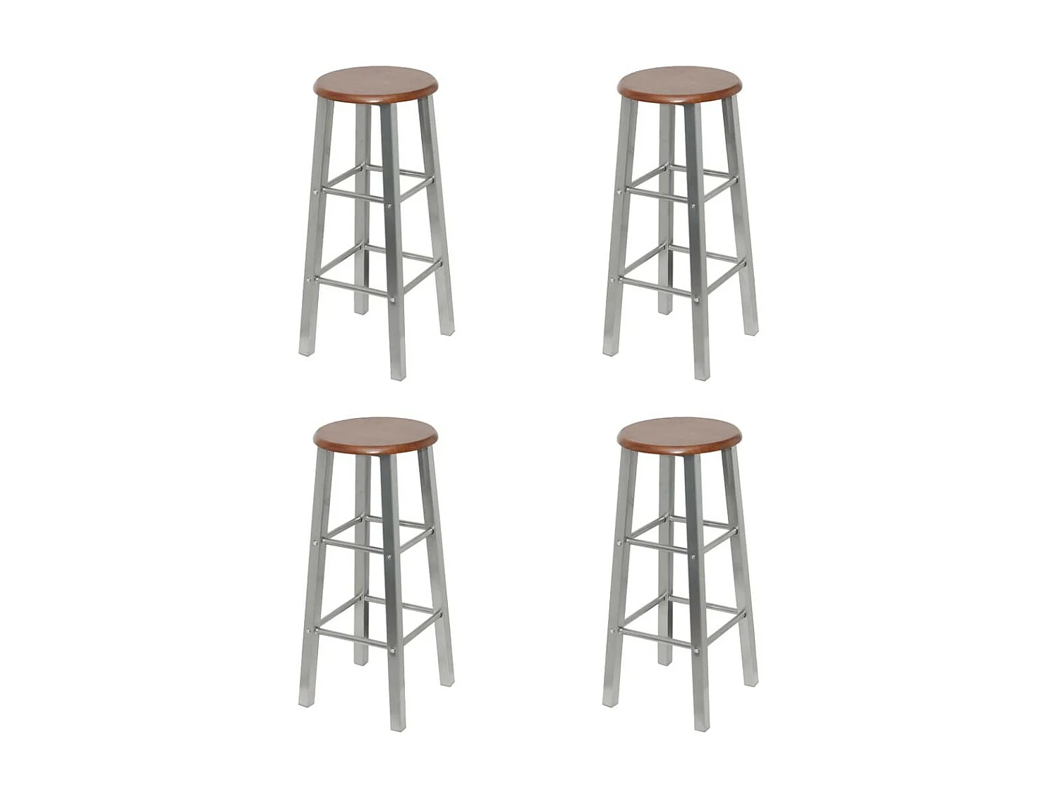 Tabourets de bar 4 pcs Argenté et marron MDF