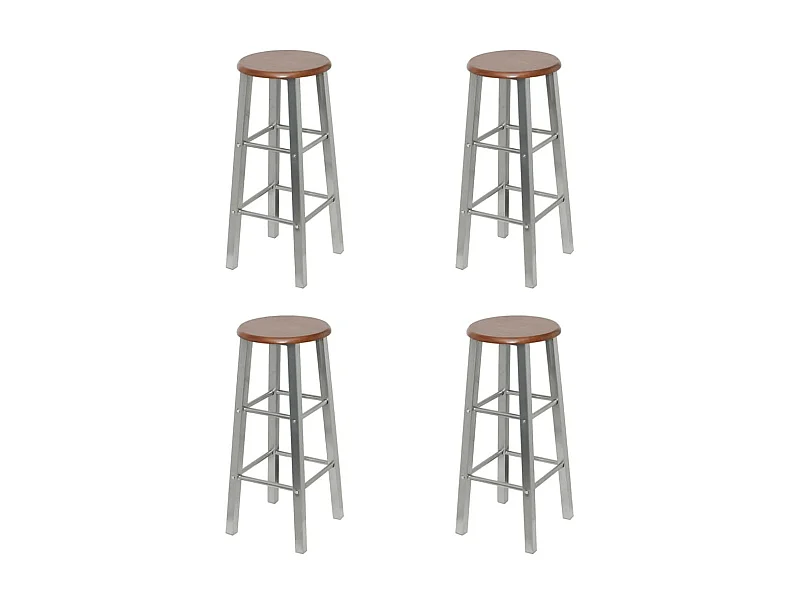 Tabourets de bar 4 pcs Argenté et marron MDF