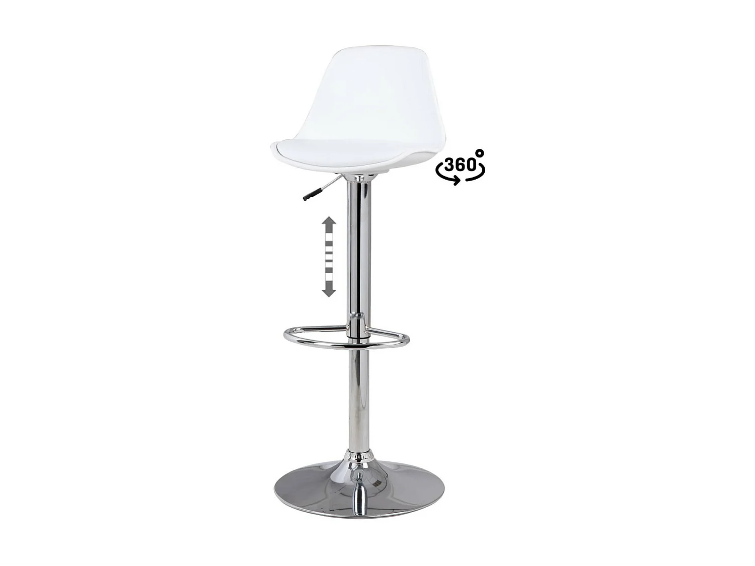 Tabouret pivotant et relevable pied acier chromé Kaly-Couleur Blanc
