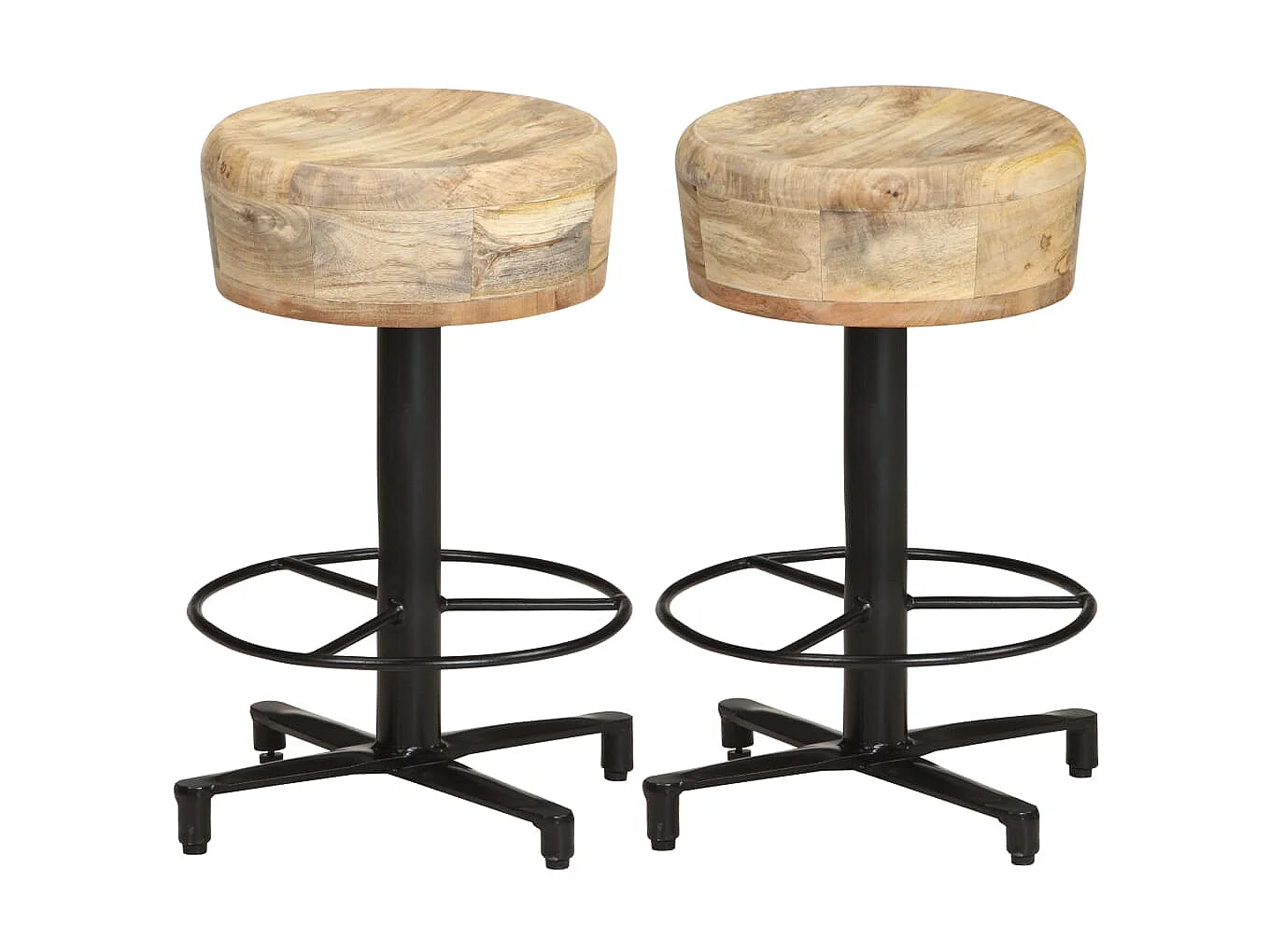 Tabouret industriel bois de manguier clair et acier noir Kizzo 52 - Lot de 2