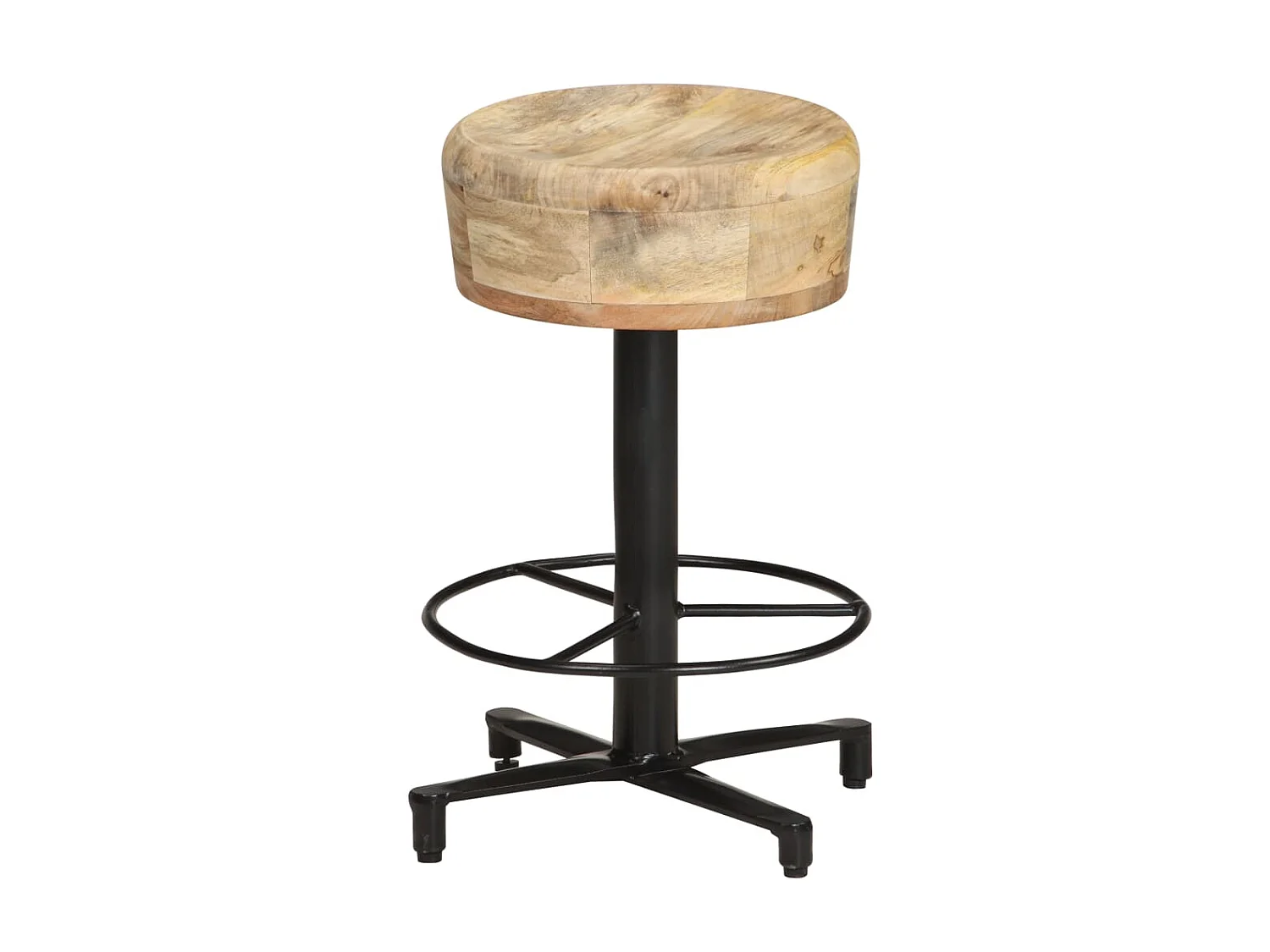Tabouret industriel bois de manguier clair et acier noir Kizzo 52 - Lot de 2