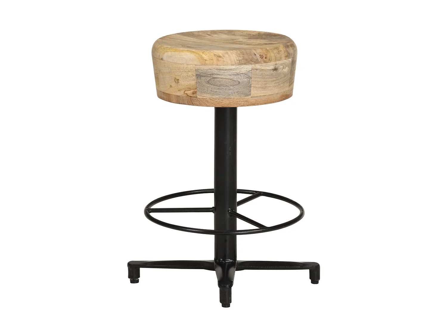 Tabouret industriel bois de manguier clair et acier noir Kizzo 52 - Lot de 2