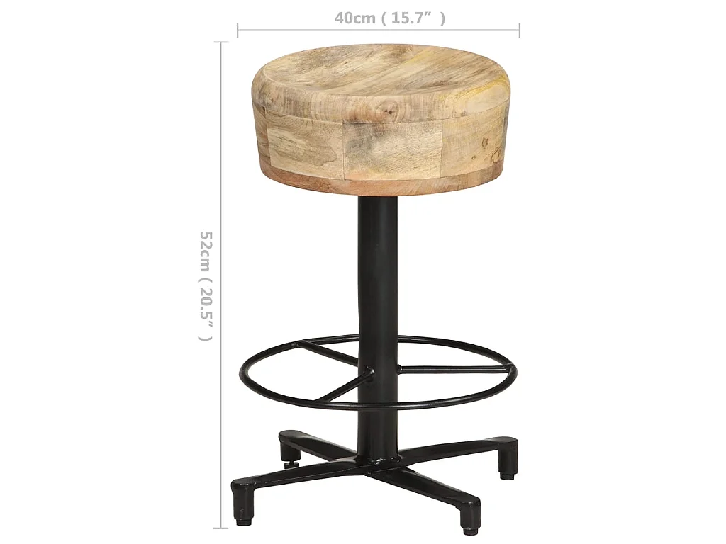 Tabouret industriel bois de manguier clair et acier noir Kizzo 52 - Lot de 2
