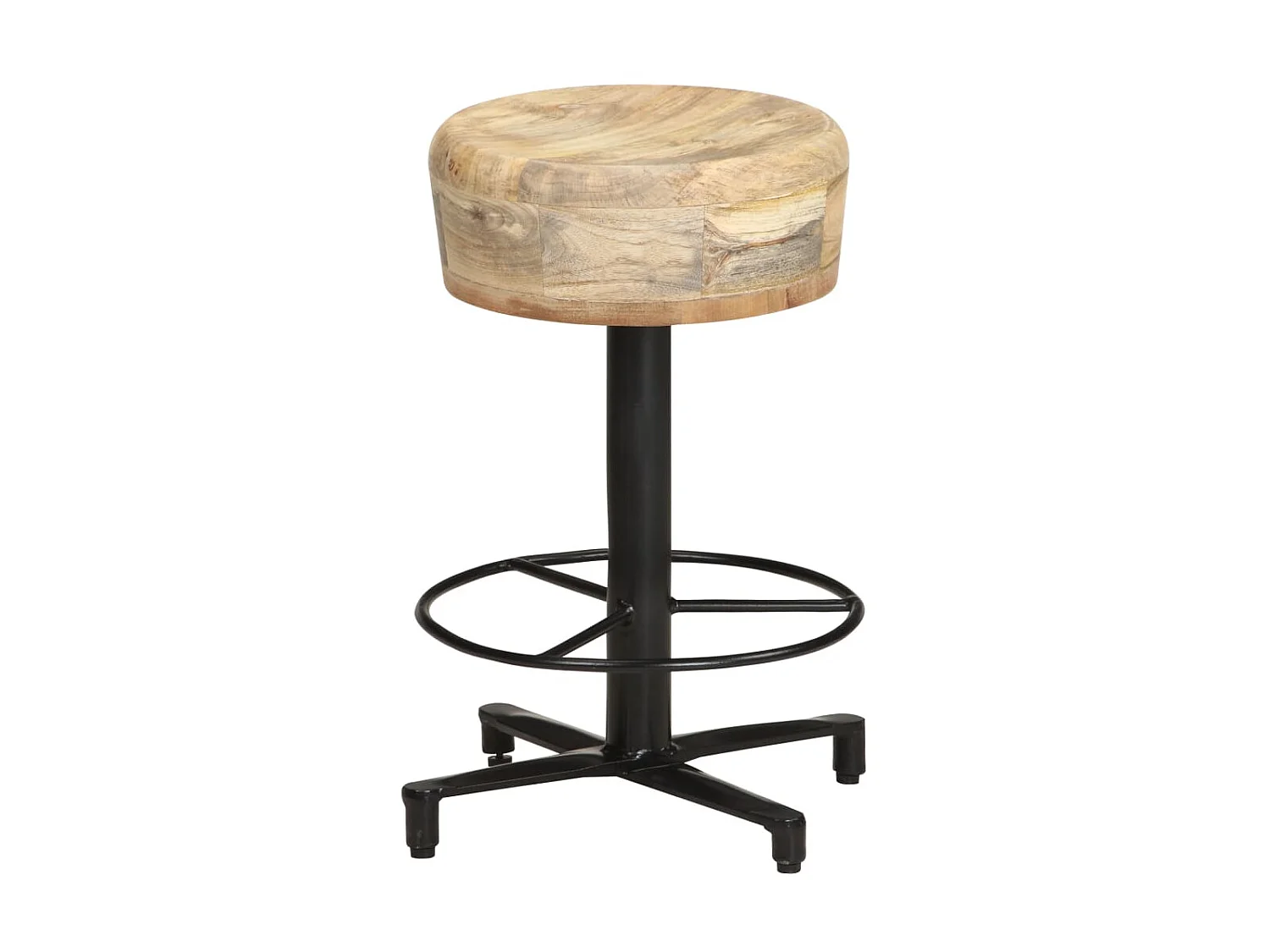 Tabouret industriel bois de manguier clair et acier noir Kizzo 52 - Lot de 2