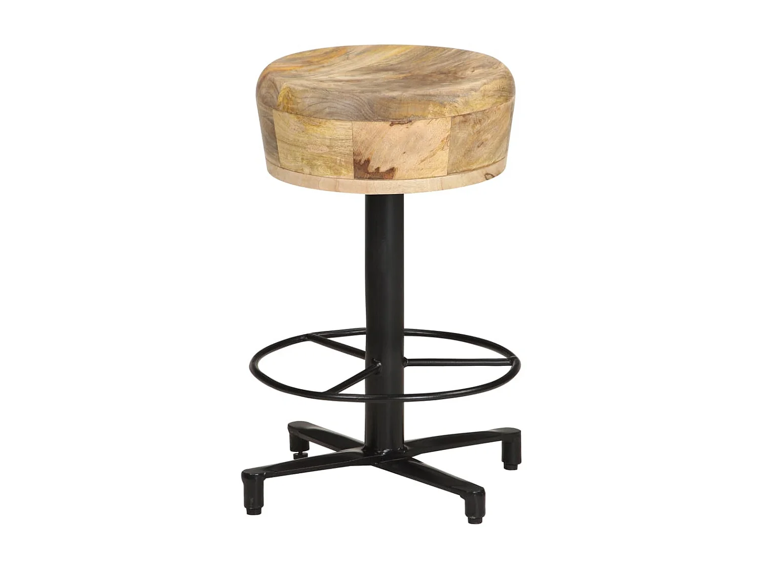 Tabouret industriel bois de manguier clair et acier noir Kizzo 52 - Lot de 2
