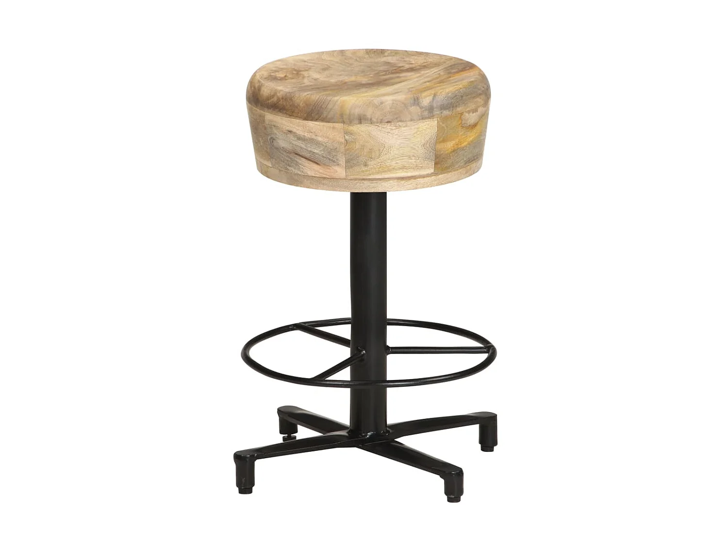 Tabouret industriel bois de manguier clair et acier noir Kizzo 52 - Lot de 2