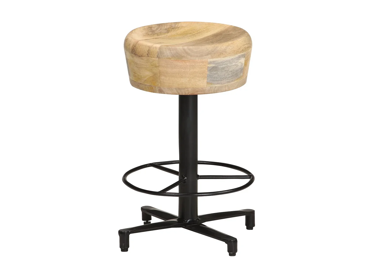 Tabouret industriel bois de manguier clair et acier noir Kizzo 52 - Lot de 2