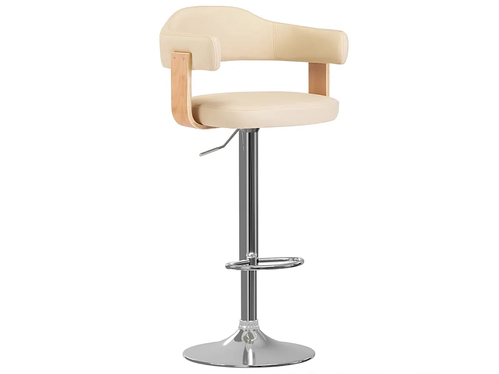 Tabourets de bar 2 pcs Crème Bois courbé et similicuir 4