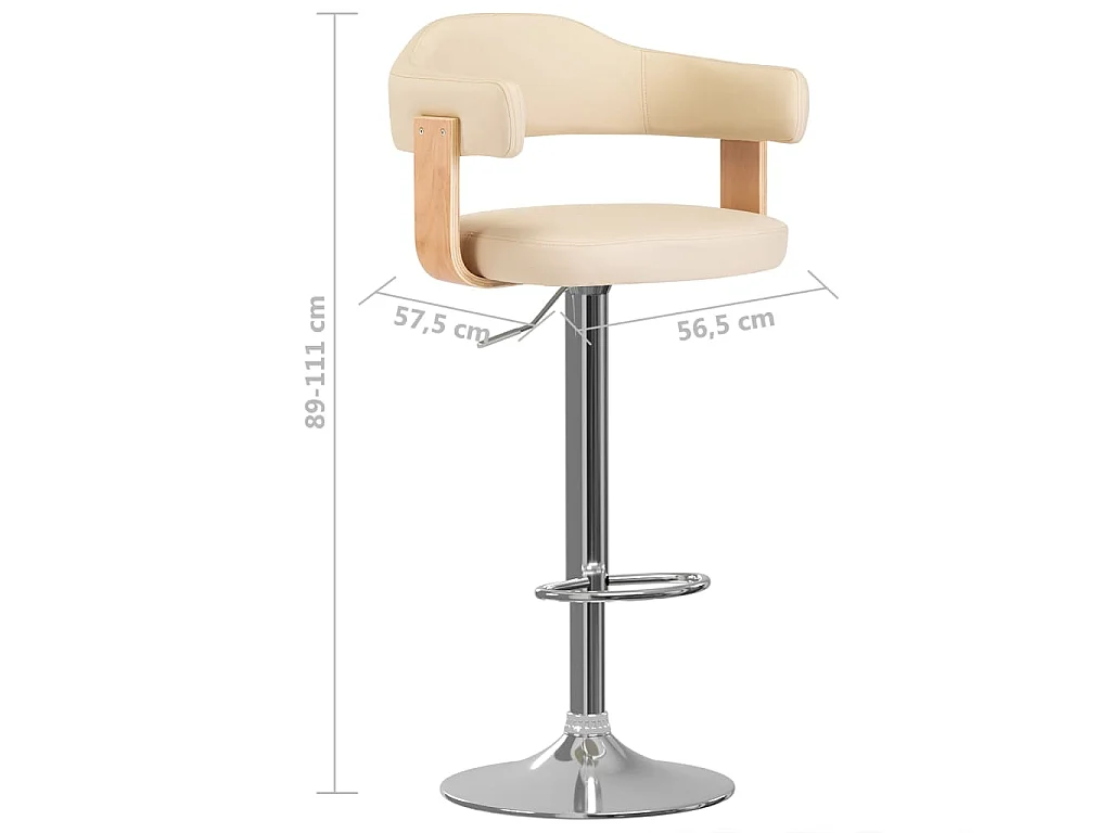 Tabourets de bar 2 pcs Crème Bois courbé et similicuir 4