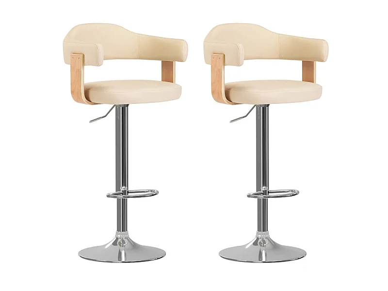 Tabourets de bar 2 pcs Crème Bois courbé et similicuir 4