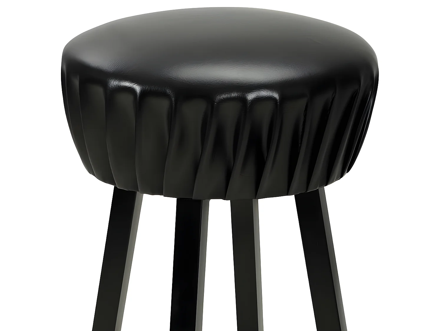Tabouret de bar rond simili cuir et pieds métal noir Haryela - Lot de 2