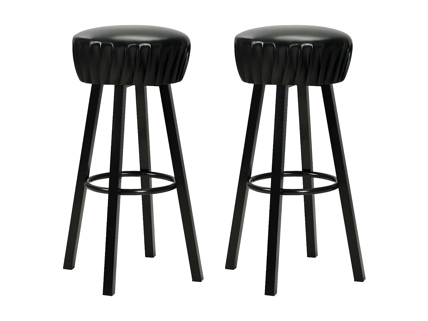 Tabouret de bar rond simili cuir et pieds métal noir Haryela - Lot de 2