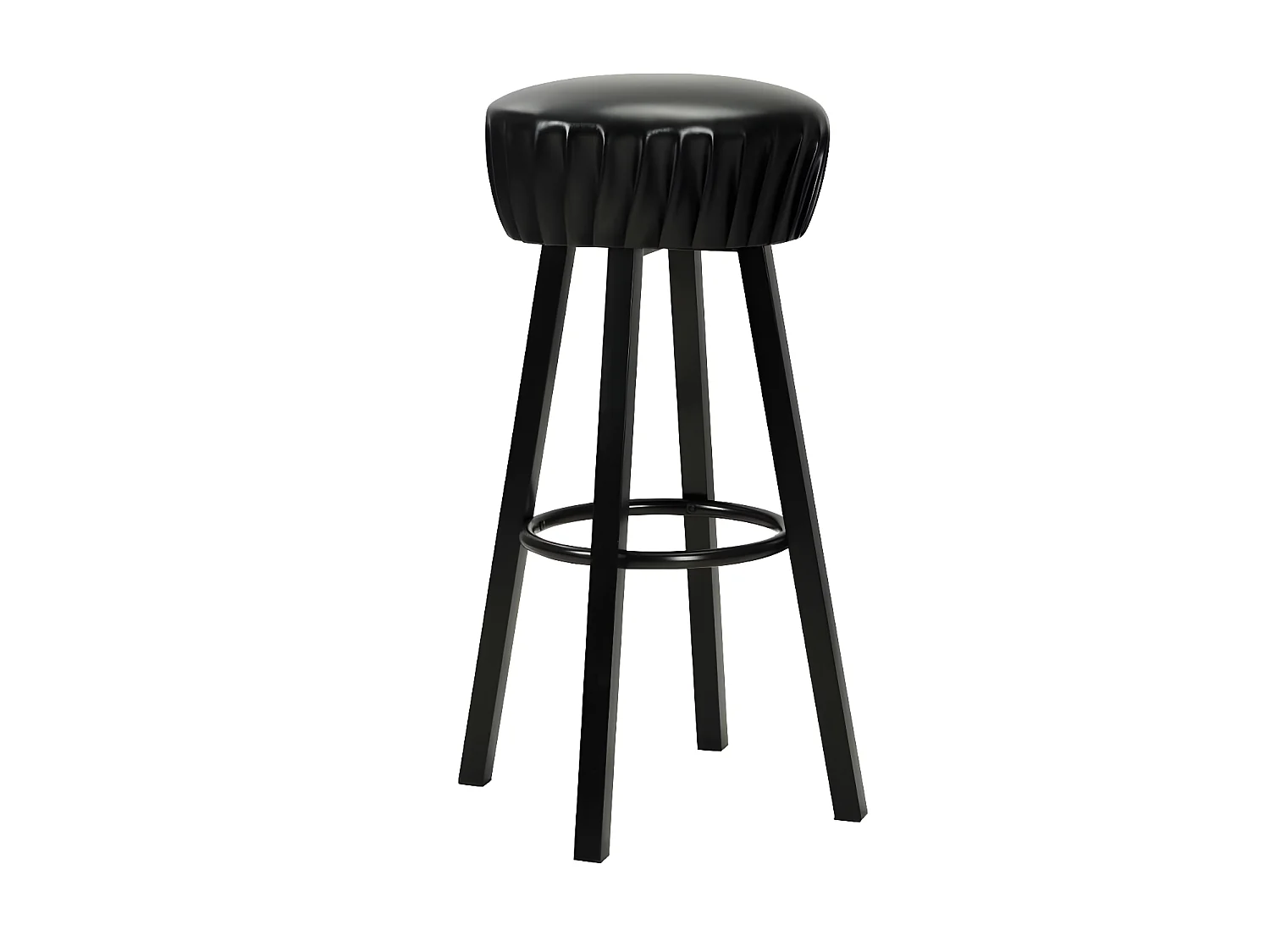 Tabouret de bar rond simili cuir et pieds métal noir Haryela - Lot de 2