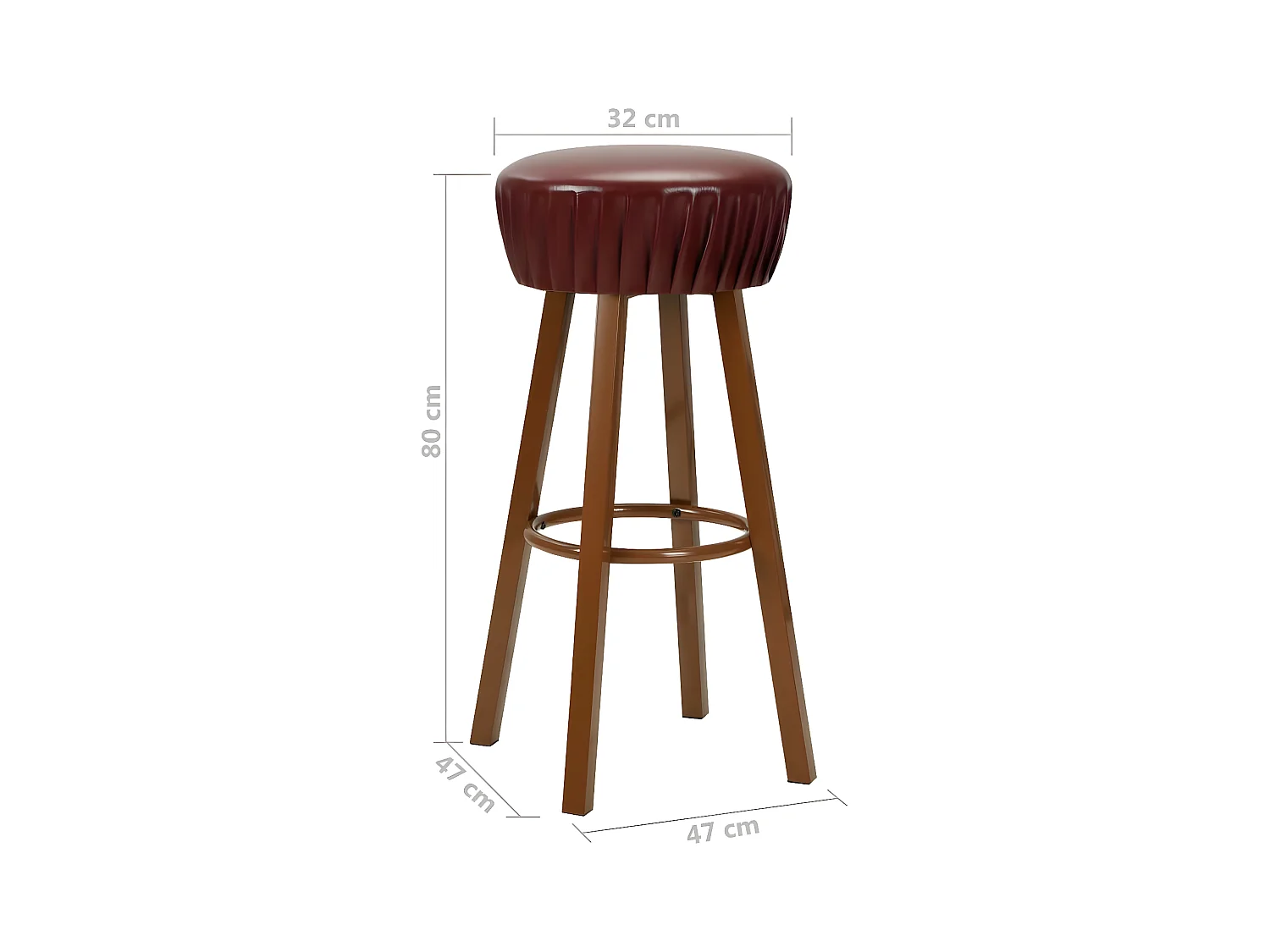 Tabouret de bar rond simili cuir et pieds métal marron Haryela - Lot de 2