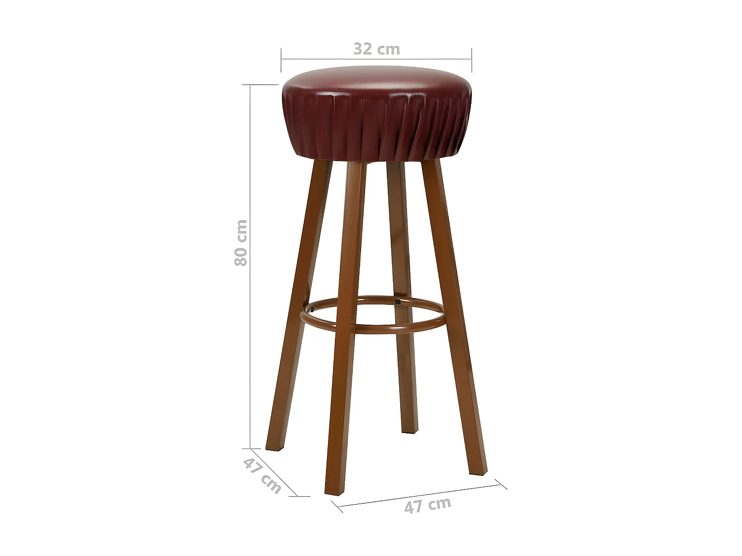 Tabouret de bar rond simili cuir et pieds métal marron Haryela - Lot de 2