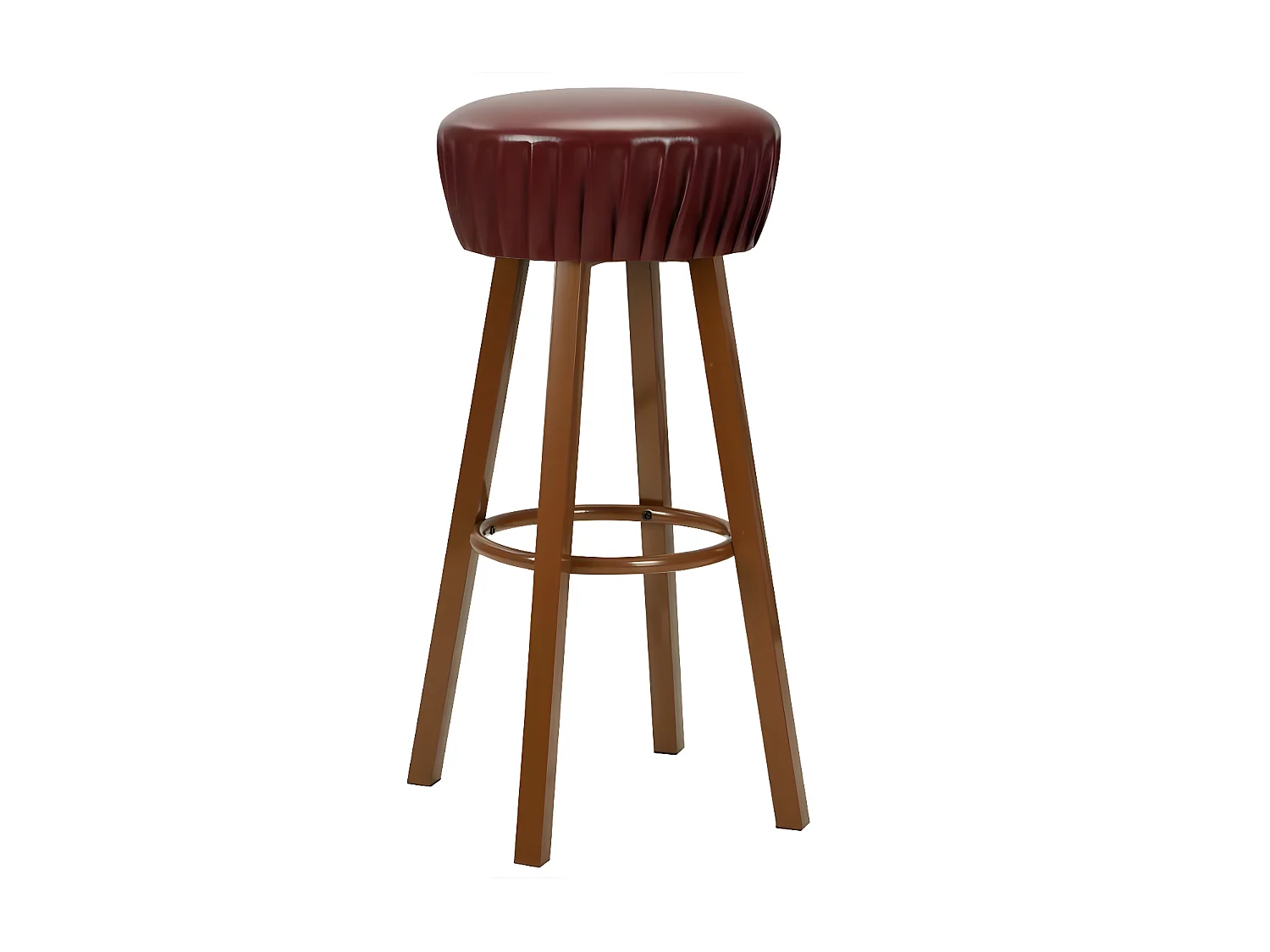 Tabouret de bar rond simili cuir et pieds métal marron Haryela - Lot de 2