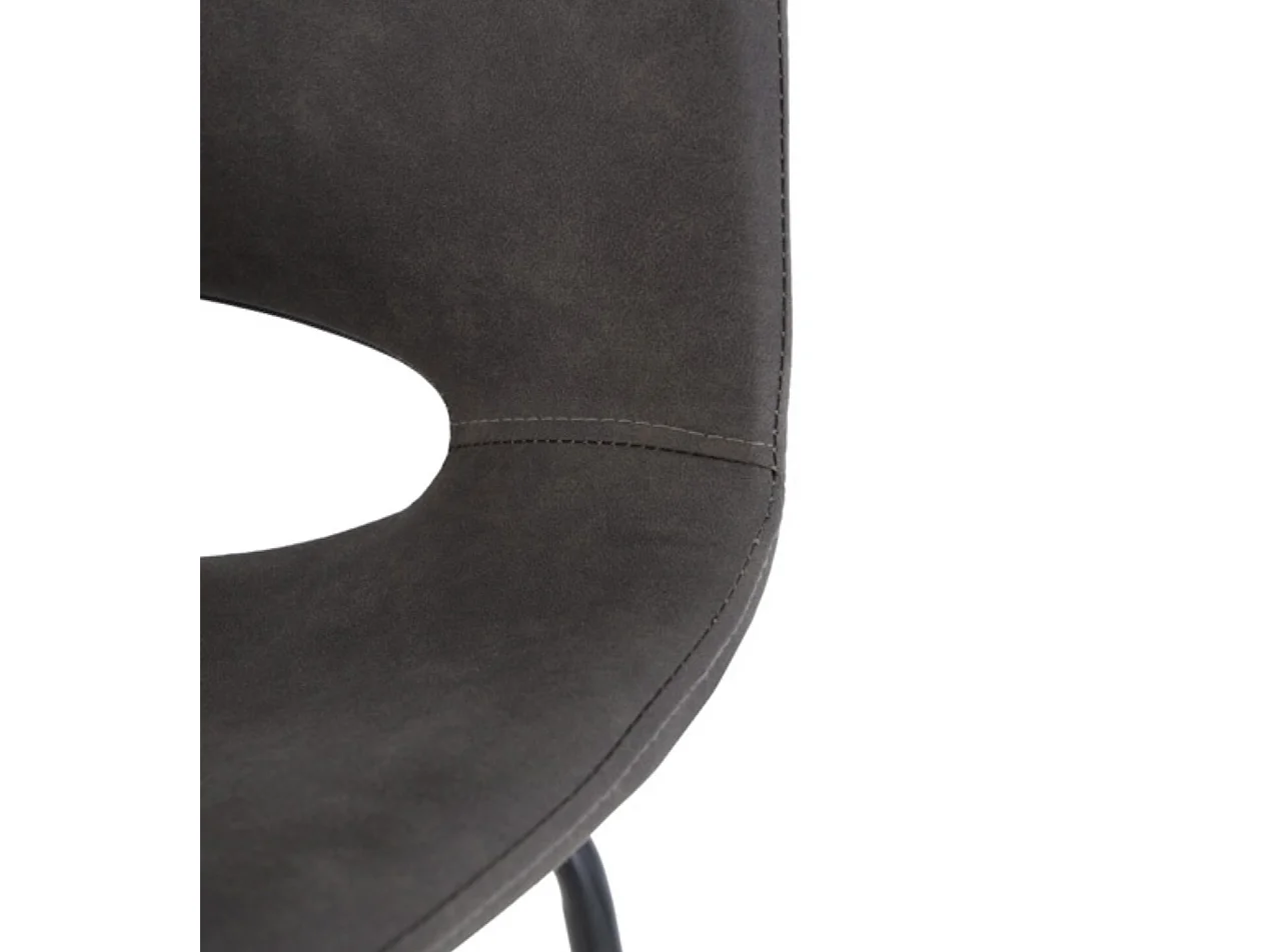 Chaise de bar polyester imitation cuir avec pieds en métal Roxane-Couleur Gris foncé-Hauteur d'assise 65 cm