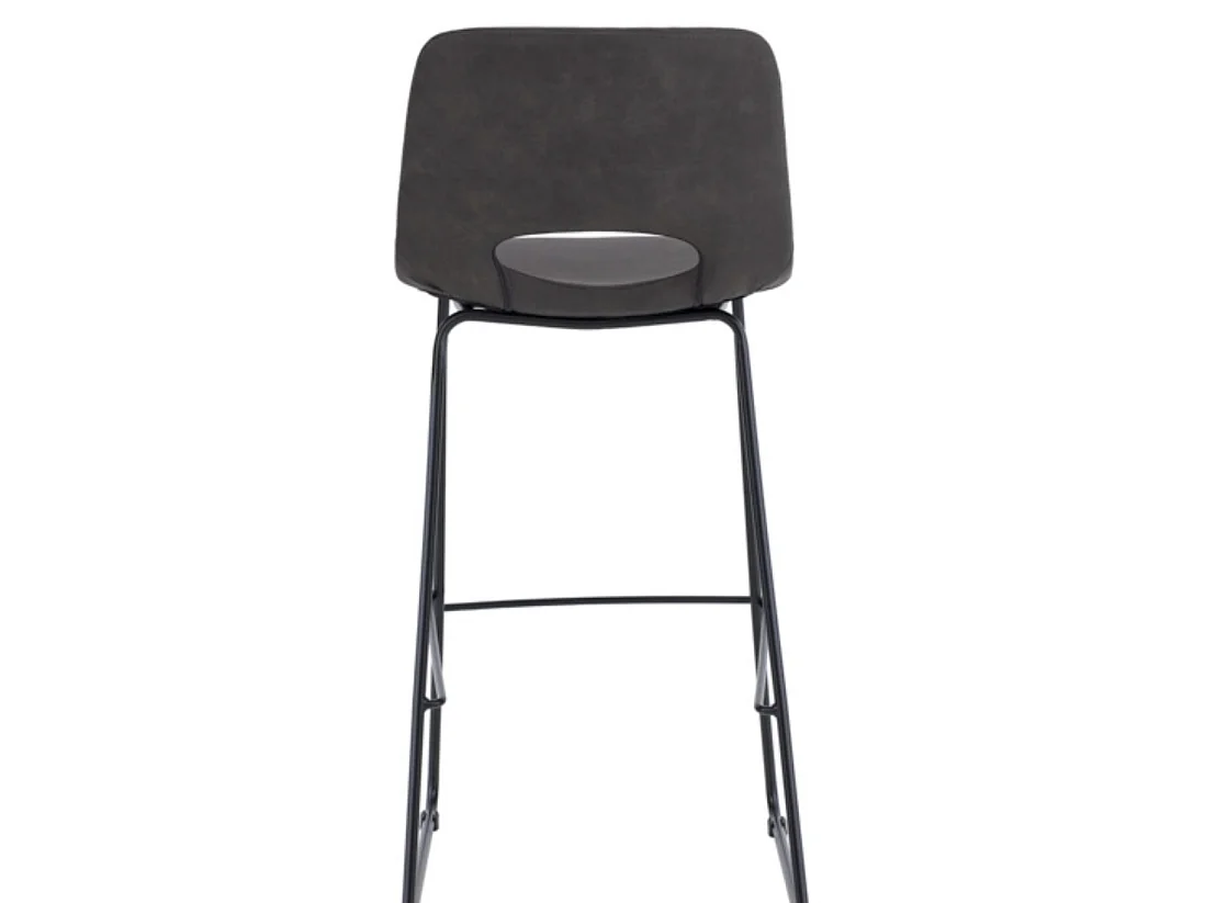 Chaise de bar polyester imitation cuir avec pieds en métal Roxane-Couleur Gris foncé-Hauteur d'assise 65 cm