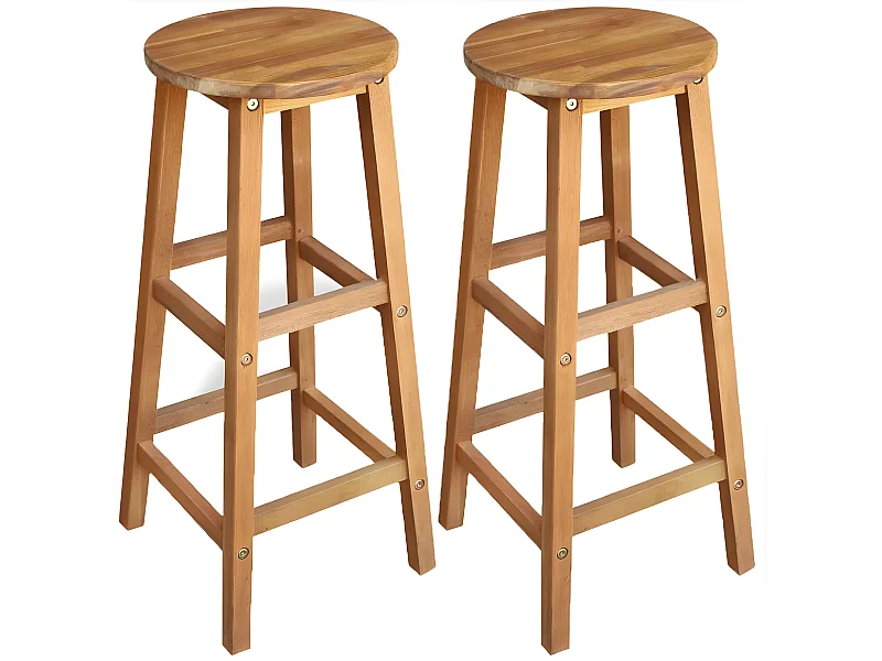 Tabouret de bar acacia massif clair Oli - Lot de 2