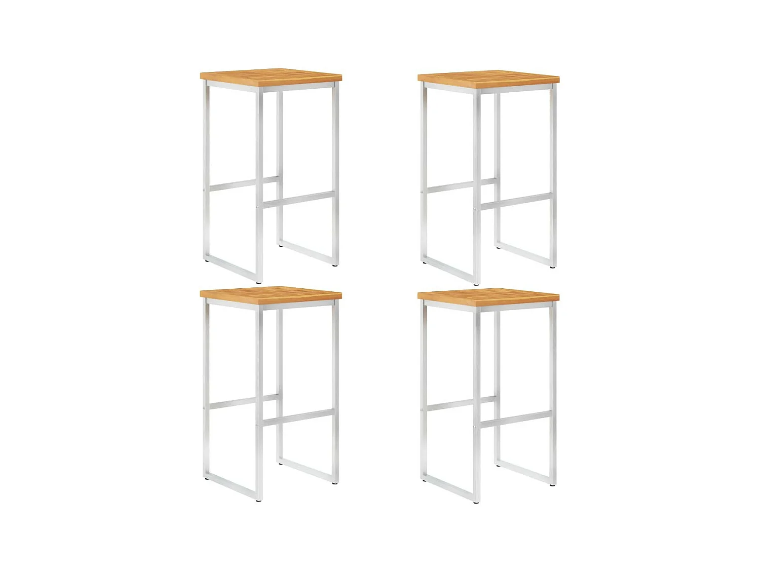 Chaises de bar 4 pcs Bois d'acacia solide et acier inoxydable