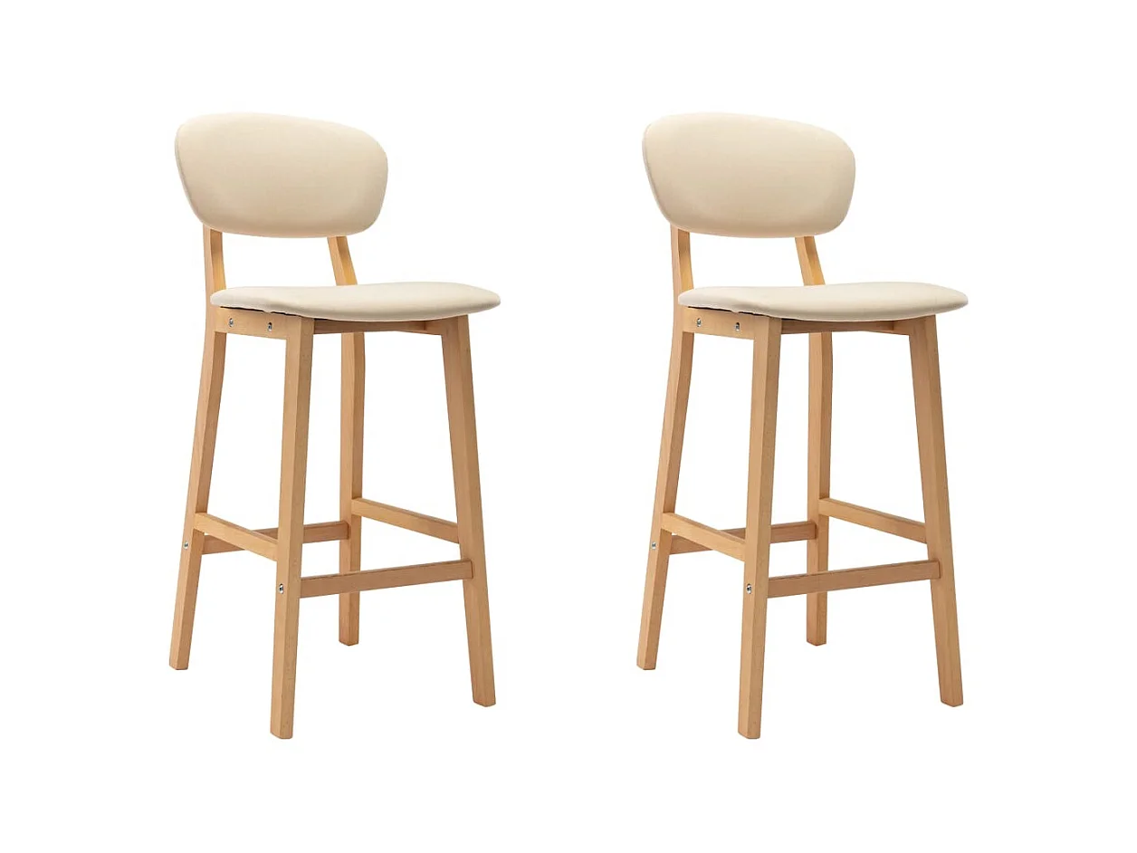 Chaise de bar tissu beige clair et bois de hêtre massif Kamila - Lot de 2