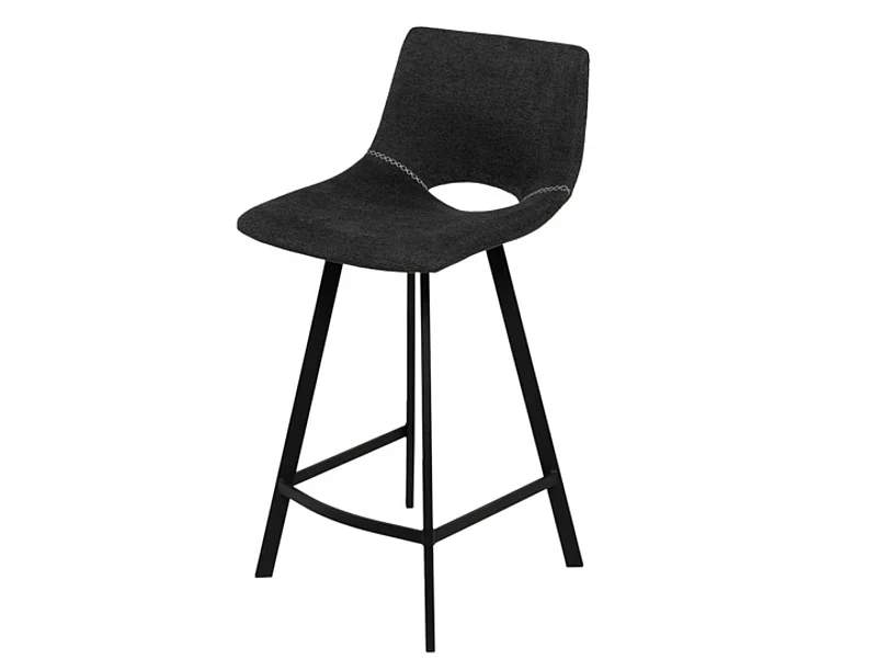Tabouret moderne tissu avec pieds en métal noir Karane-Couleur Gris foncé-Hauteur d'assise 66 cm