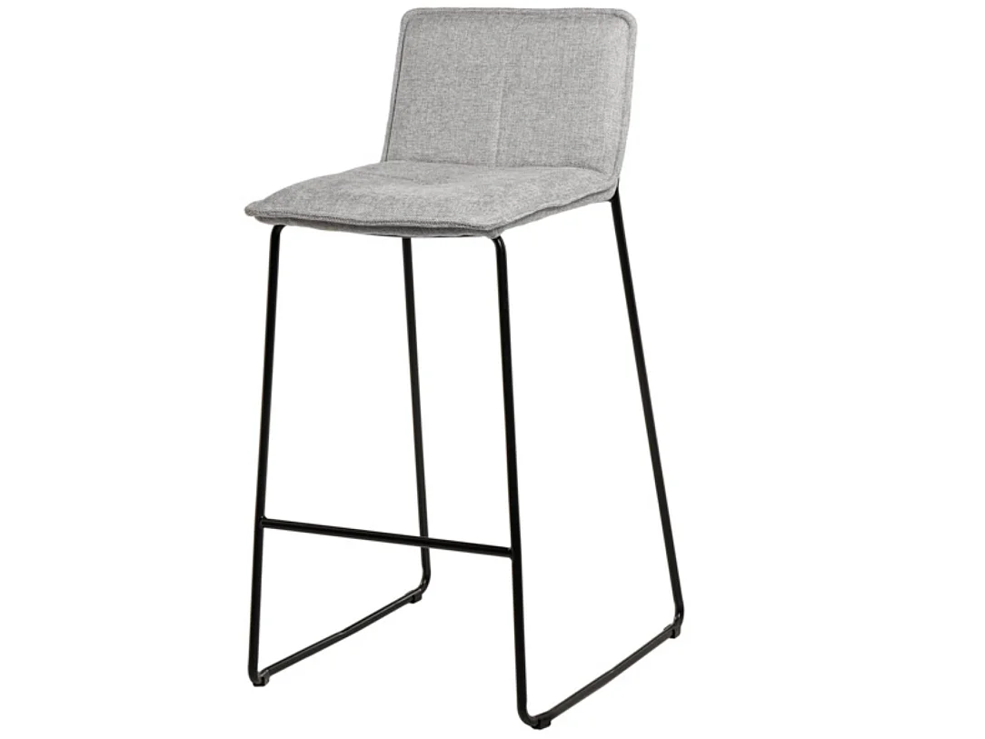Tabouret moderne tissu avec pieds en métal noir Botane-Couleur Gris clair-Hauteur d'assise 65 cm