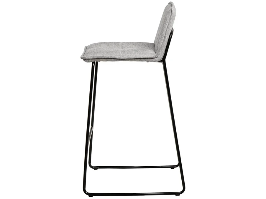 Tabouret moderne tissu avec pieds en métal noir Botane-Couleur Gris clair-Hauteur d'assise 65 cm