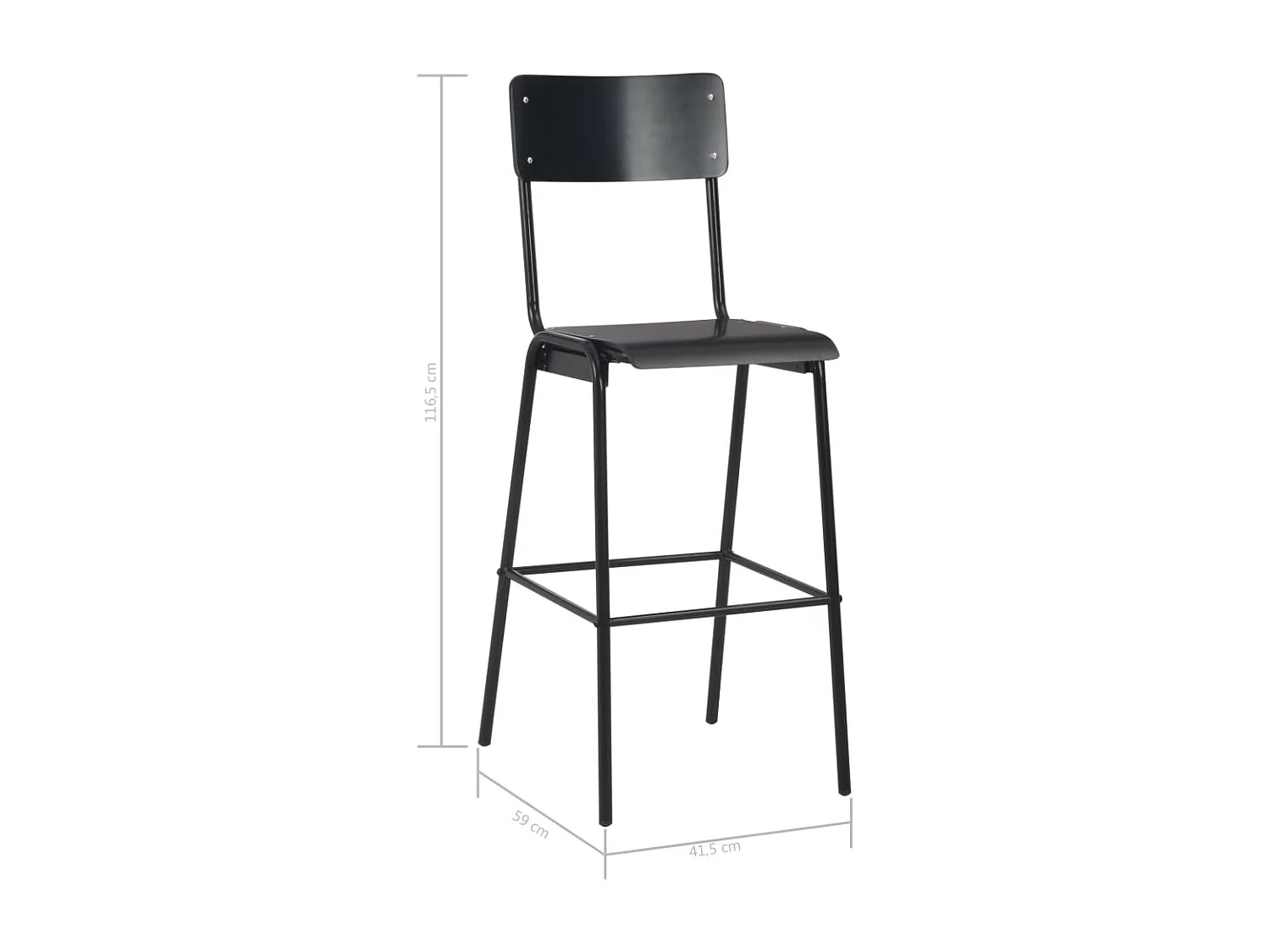 Chaises de bar 4 pcs Noir Contreplaqué solide et acier