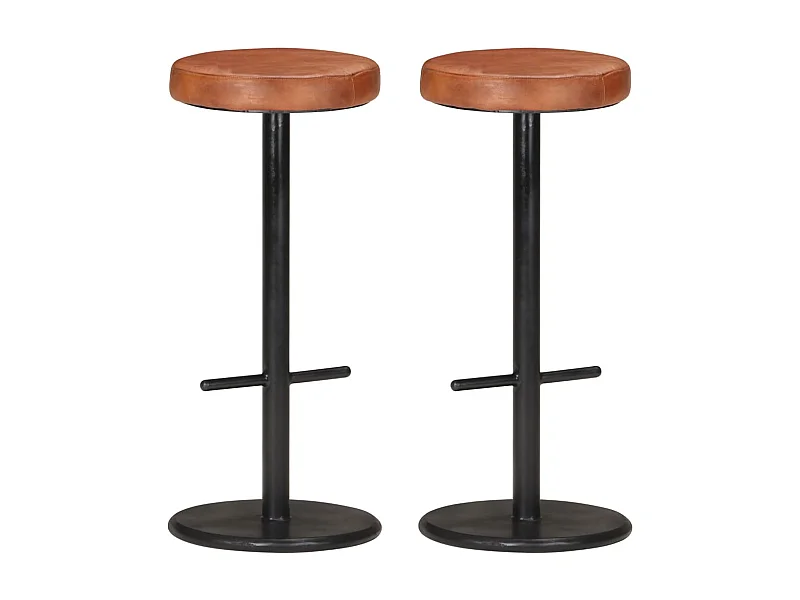 Tabourets de bar 2 pcs Marron Cuir véritable Cygare 2