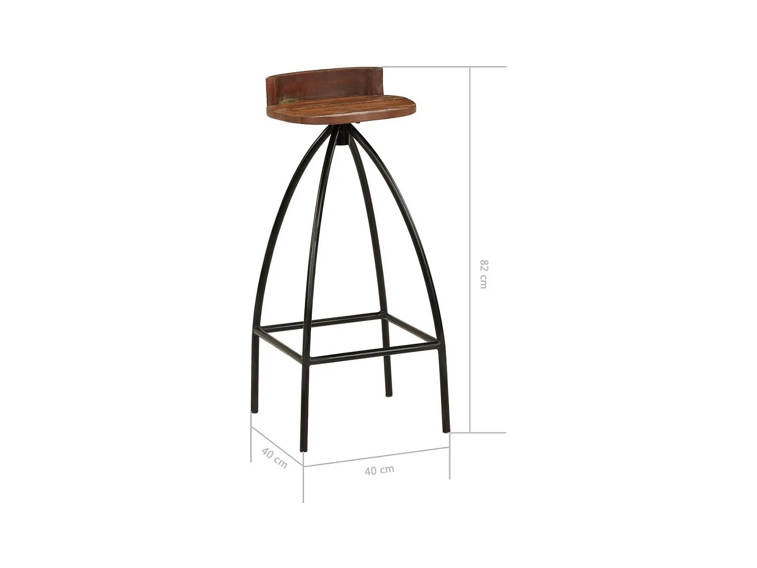 Tabouret de bar bois massif foncé et pieds métal noir Ive - Lot de 2