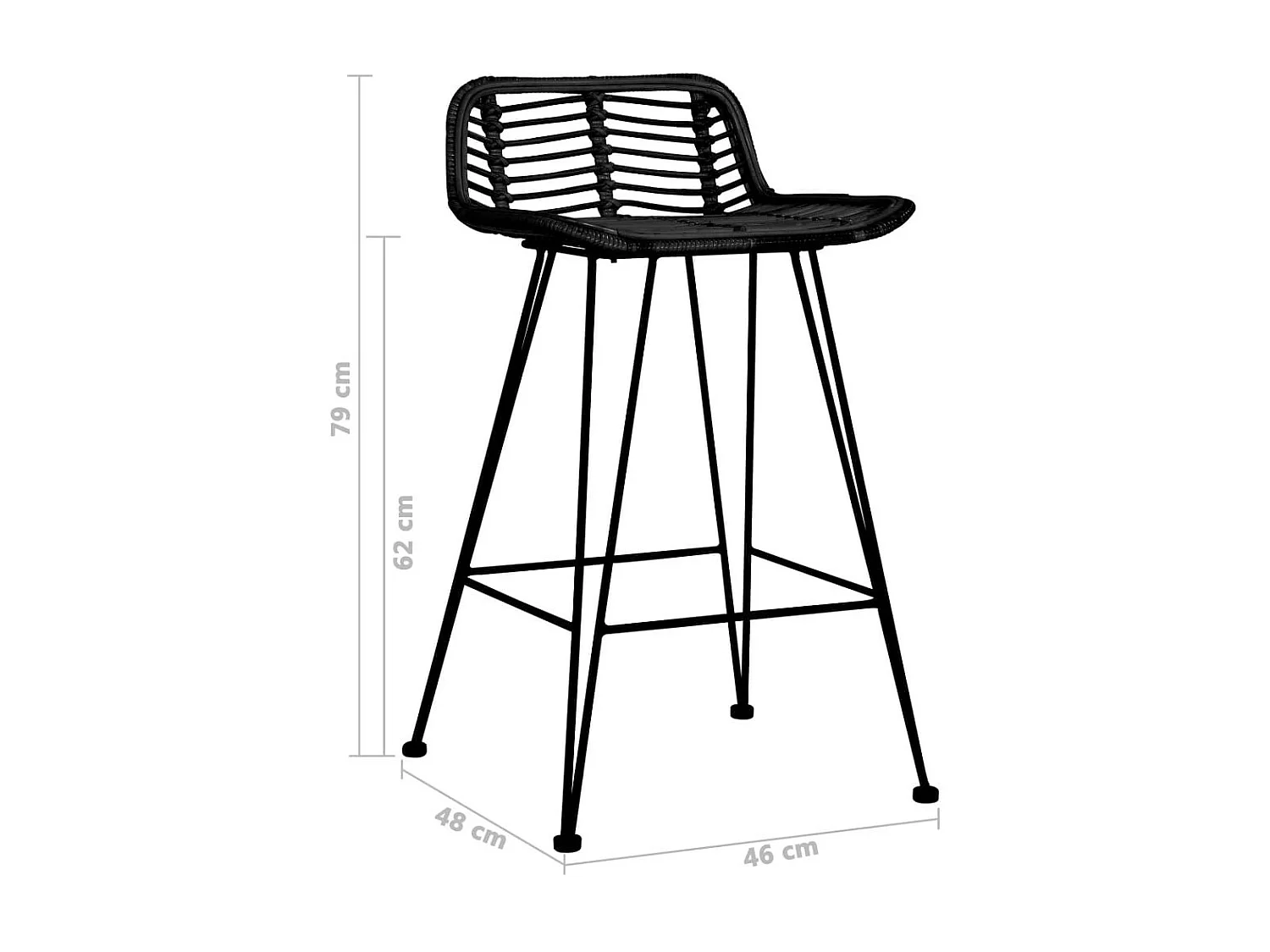 Chaises de bar 2 pcs Noir Rotin