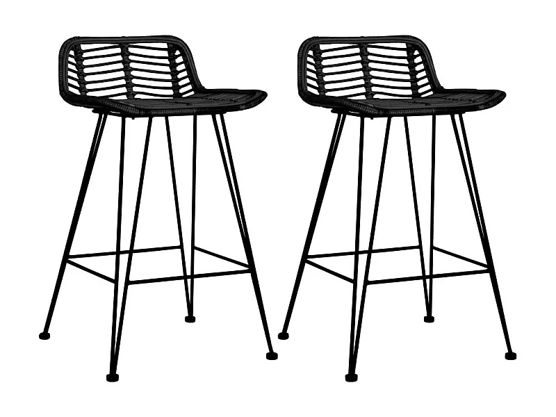 Chaises de bar 2 pcs Noir Rotin
