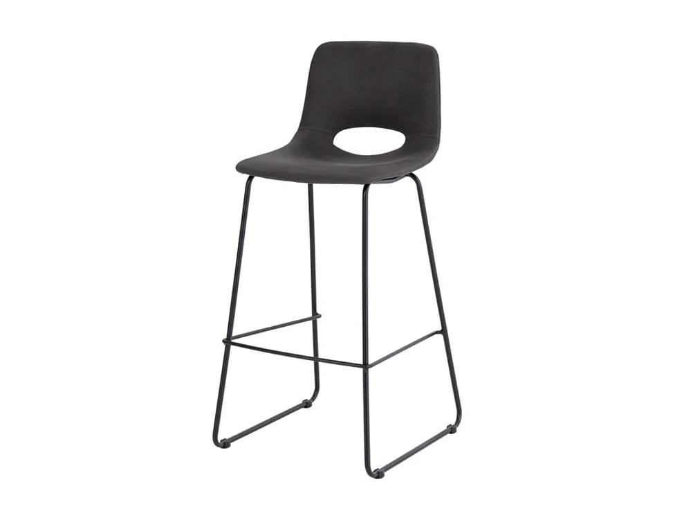 Chaise de bar polyester imitation cuir avec pieds en métal Roxane-Couleur Gris foncé-Hauteur d'assise 75 cm