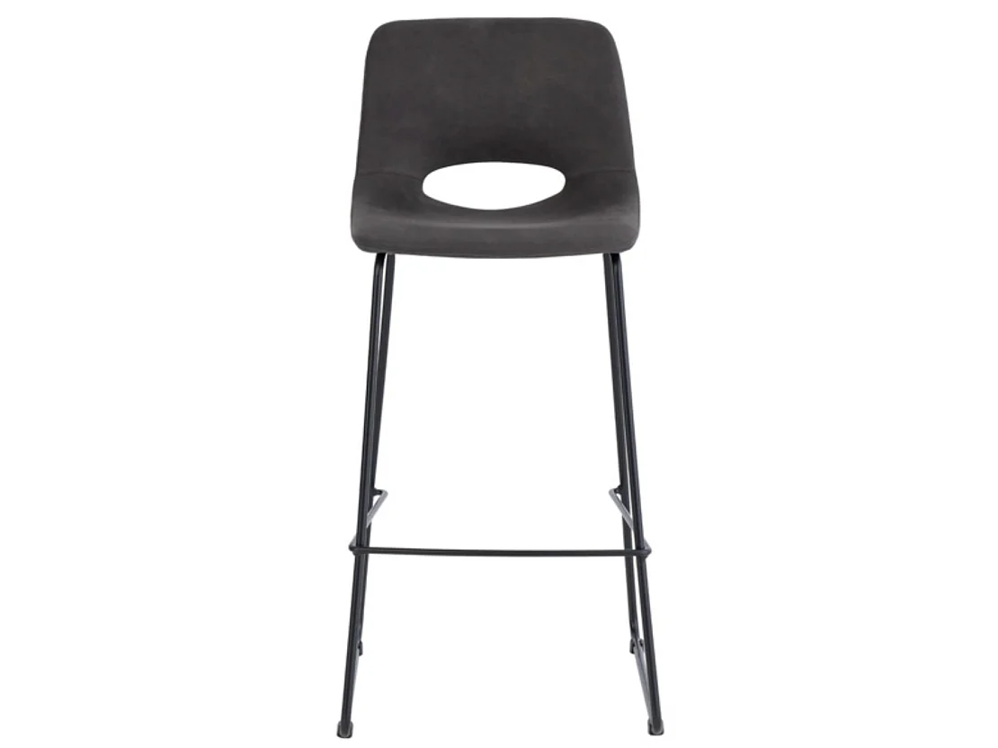 Chaise de bar polyester imitation cuir avec pieds en métal Roxane-Couleur Gris foncé-Hauteur d'assise 75 cm