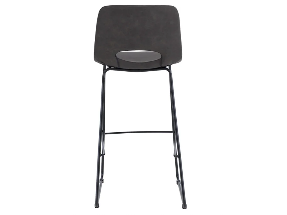 Chaise de bar polyester imitation cuir avec pieds en métal Roxane-Couleur Gris foncé-Hauteur d'assise 75 cm