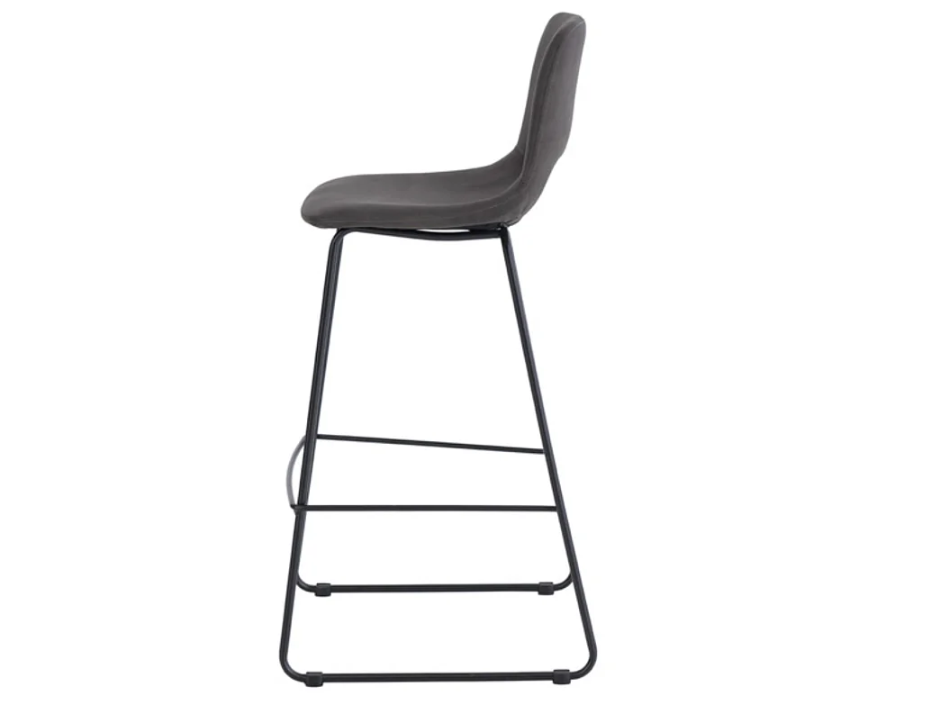 Chaise de bar polyester imitation cuir avec pieds en métal Roxane-Couleur Gris foncé-Hauteur d'assise 75 cm