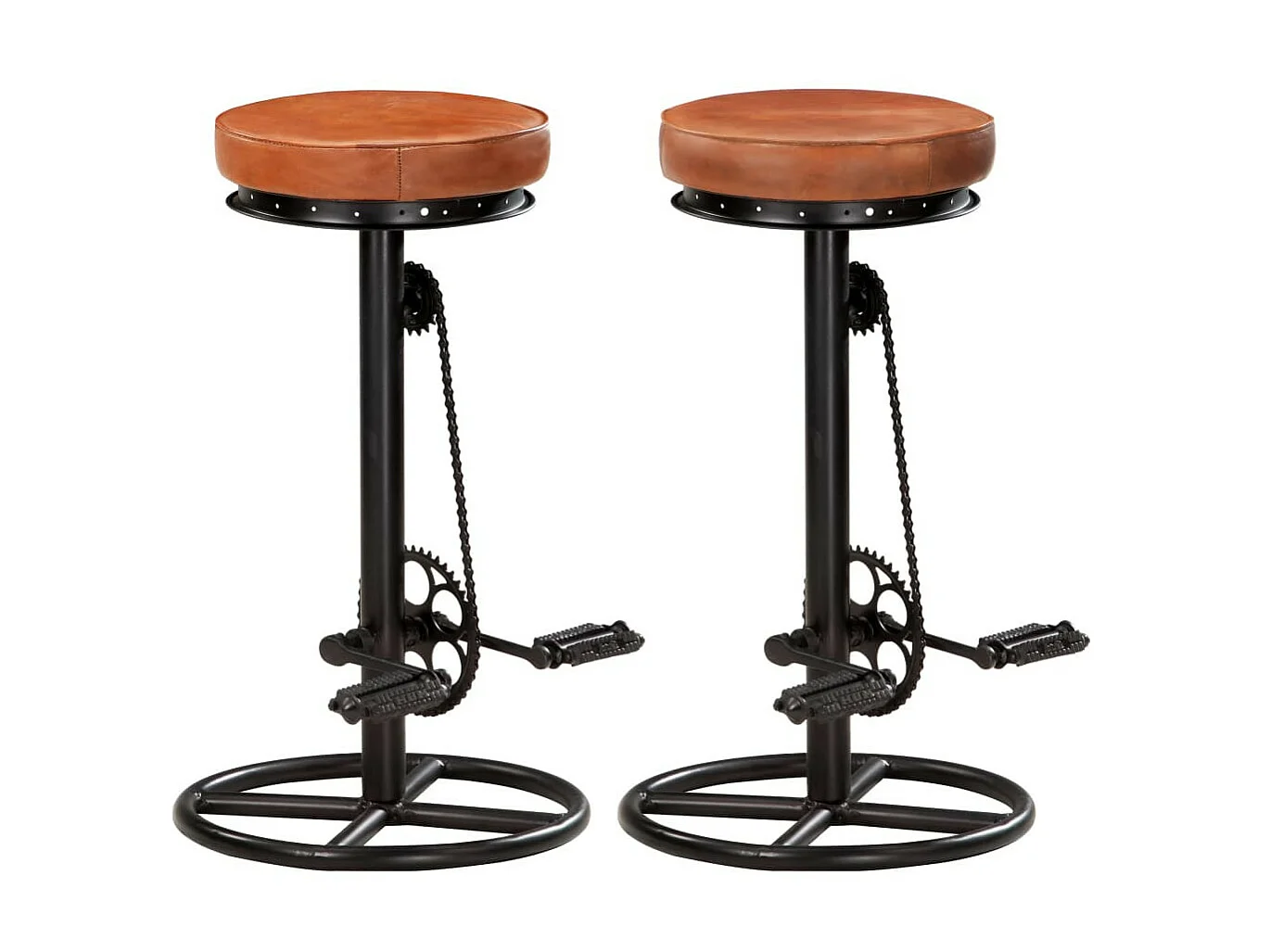 Tabourets de bar 2 pcs Noir et marron Cuir véritable de chèvre