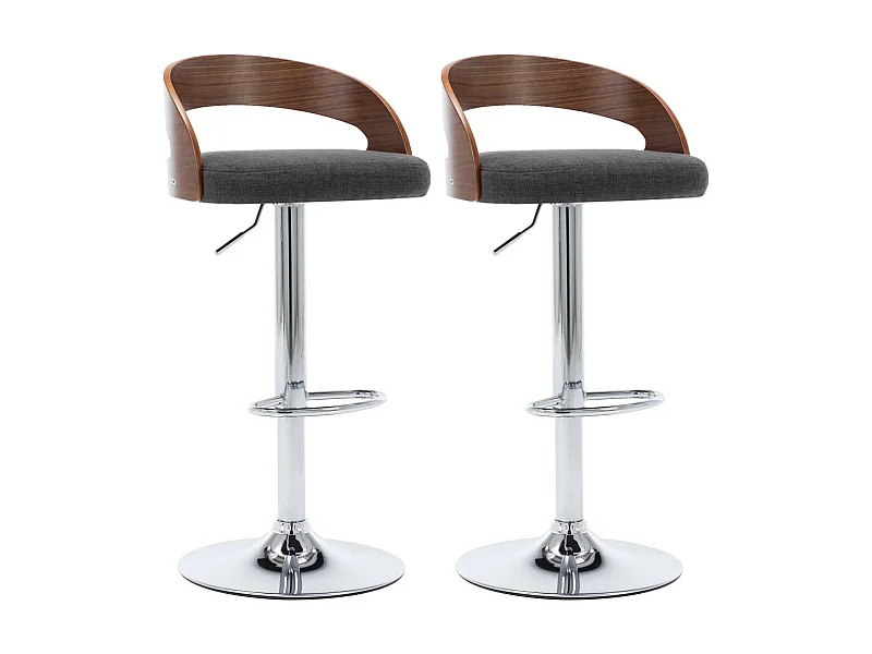 Chaise de bar bois noyer et tissu gris foncé Karmi - Lot de 2