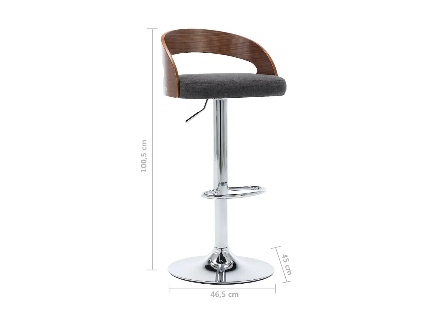 Chaise de bar bois noyer et tissu gris foncé Karmi - Lot de 2