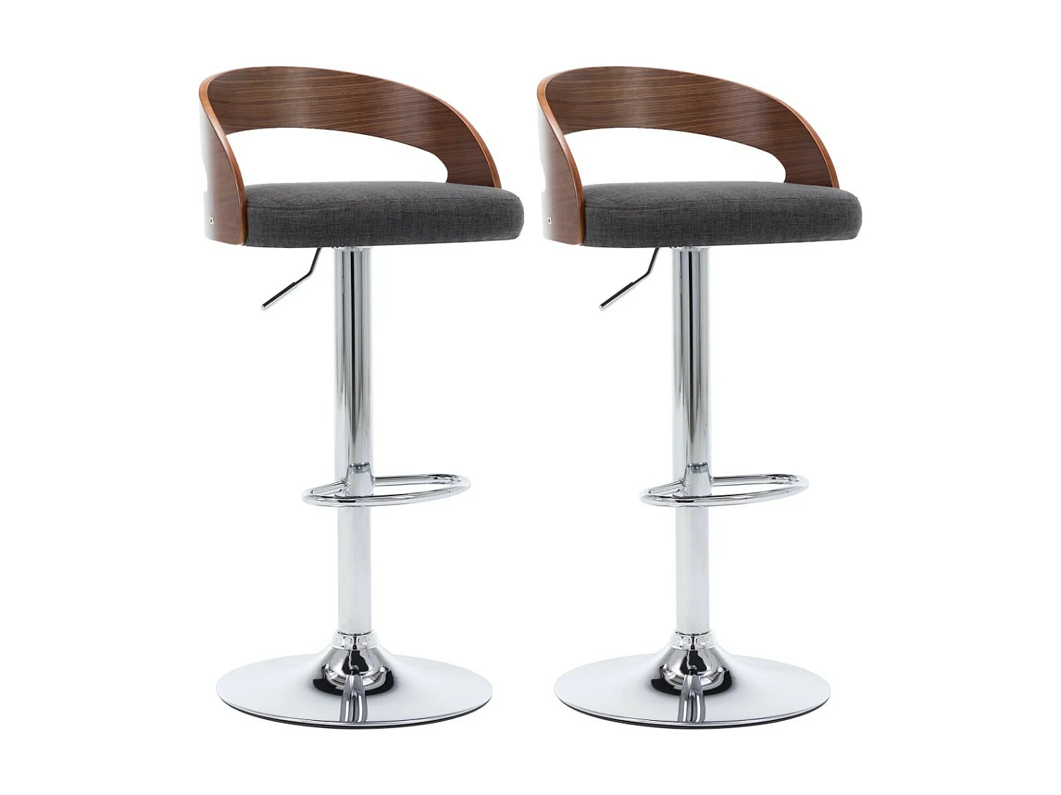 Barkrukken 2 st stof en gebogen hout donkergrijs