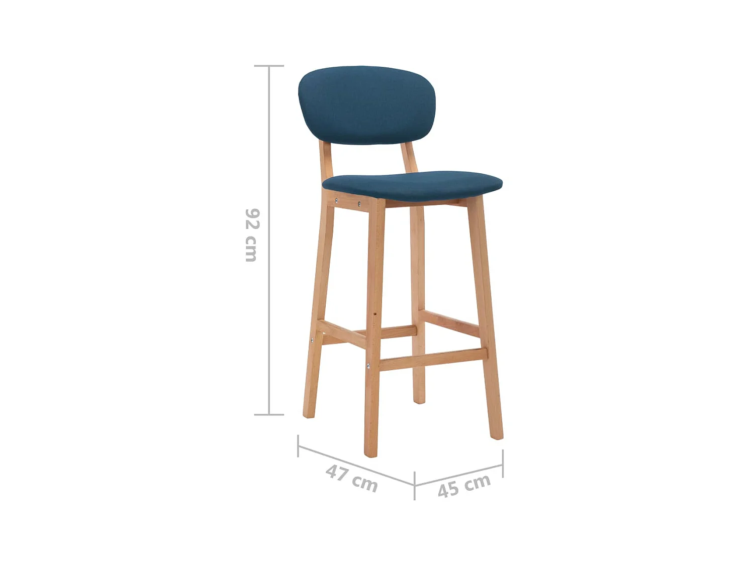 Chaise de bar tissu bleu et bois de hêtre massif Kamila - Lot de 2